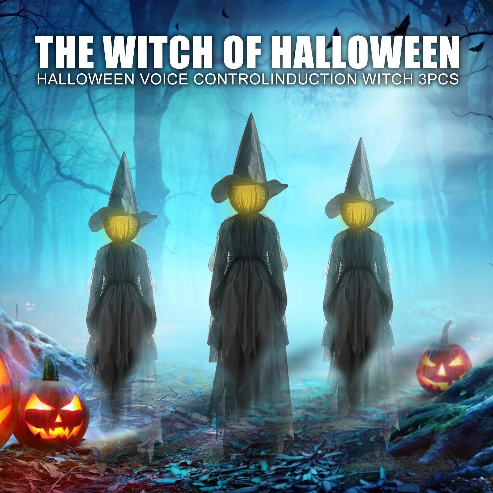 Brujas Colgantes con Luz y Sonido Activado por Voz