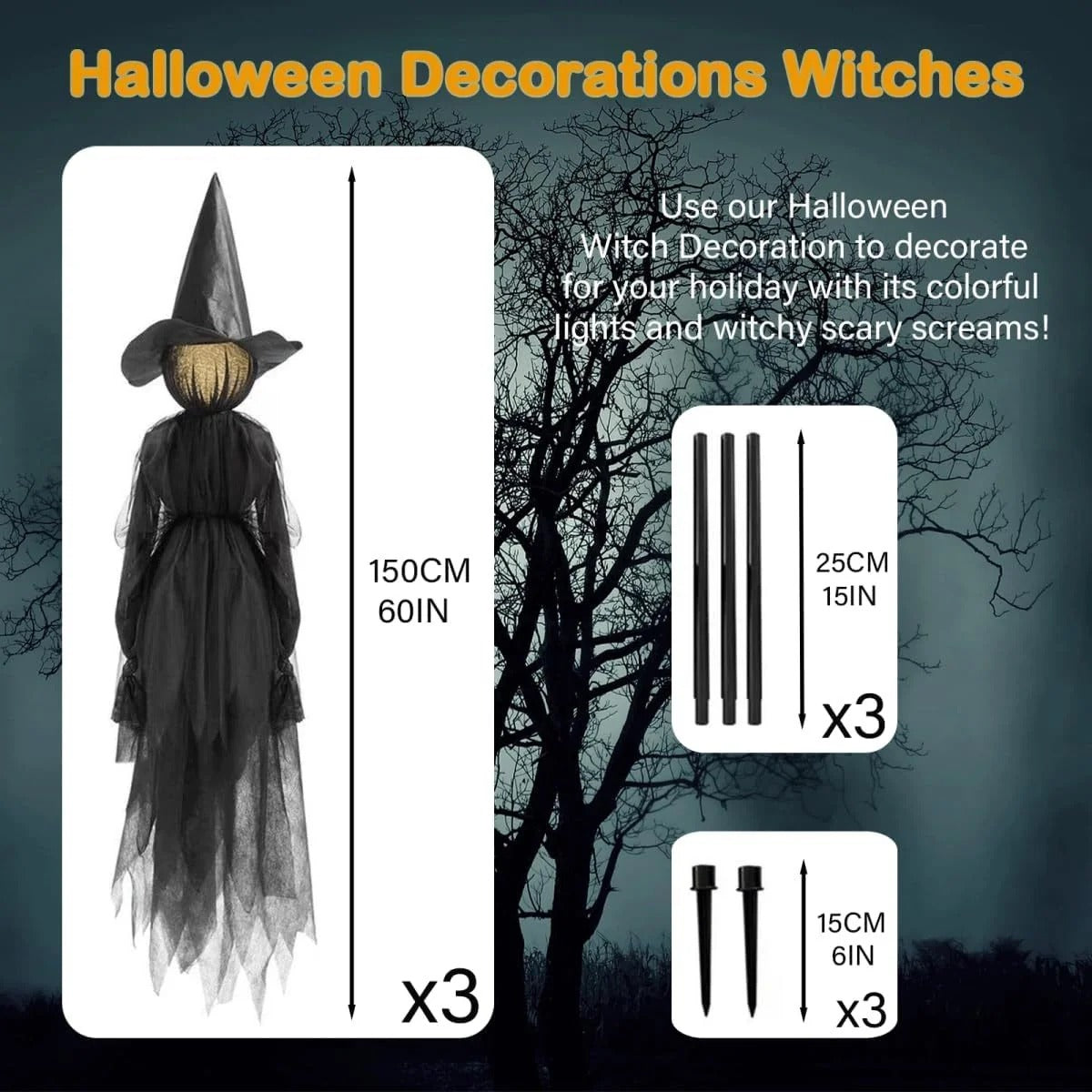Brujas Colgantes con Luz y Sonido Activado por Voz