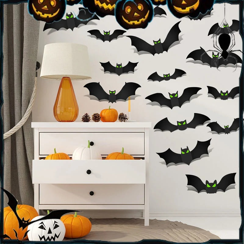 🦇✨ Set Pegatinas 3D Murciélagos Halloween – Efecto Realista, Adornos Espeluznantes para Paredes, Ventanas y Fiestas de Miedo 🎃👻