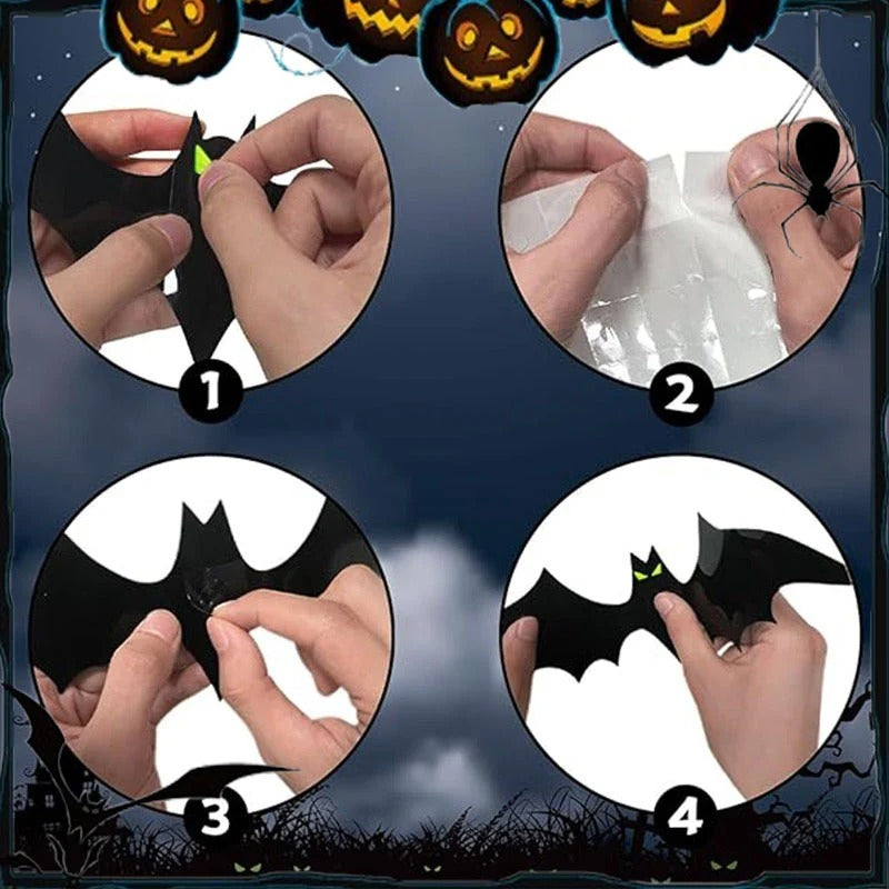 🦇✨ Set Pegatinas 3D Murciélagos Halloween – Efecto Realista, Adornos Espeluznantes para Paredes, Ventanas y Fiestas de Miedo 🎃👻
